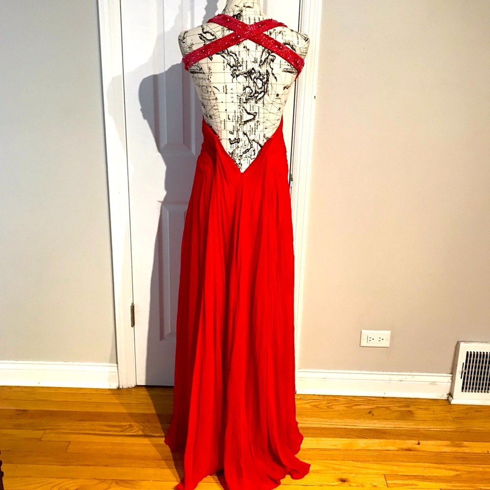 C by N y2k Chiffon Backless bead High Low Formal Evening Gown Colorful Dress XS